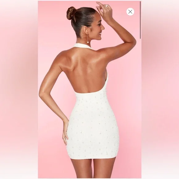 Oh Polly Versailles Deep Plunge Embellished Mini Dress in White - Picture 4 of 10